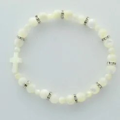 Palais du Rosaire Bracelet en nacre avec strass 16 cm^ Bracelet Fantaisie