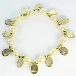 Palais du Rosaire Bracelet en perles nacrées avec 12 médailles^ Bracelet Fantaisie