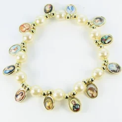 Palais du Rosaire Bracelet en perles nacrées avec 12 médailles^ Bracelet Fantaisie