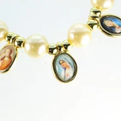Palais du Rosaire Bracelet en perles nacrées avec 12 médailles^ Bracelet Fantaisie