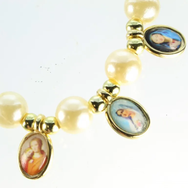 Palais du Rosaire Bracelet en perles nacrées avec 12 médailles^ Bracelet Fantaisie