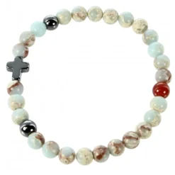 Palais du Rosaire Bracelet en pierre naturelle bleutée et croix en hématite^ Bracelet Fantaisie