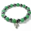 Palais du Rosaire Bracelet en pierres naturelles d'Hématite et Aventurine avec croix^ Bracelet Fantaisie