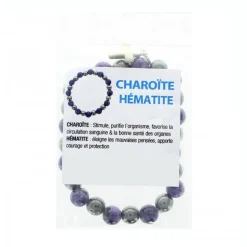 Palais du Rosaire Bracelet en pierres naturelles d'Hématite et Charoïte avec croix^ Bracelet Fantaisie