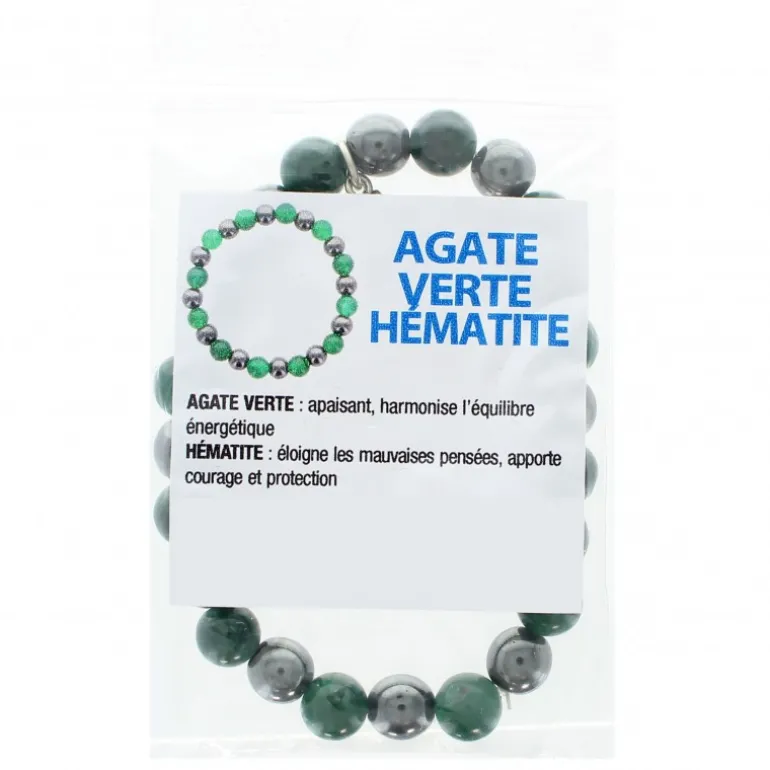 Palais du Rosaire Bracelet en pierres naturelles d'Hématite et Agate verte avec croix^ Bracelet Fantaisie