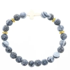 Palais du Rosaire Bracelet en pierres véritables avec une croix 8 mm^ Bracelet Fantaisie