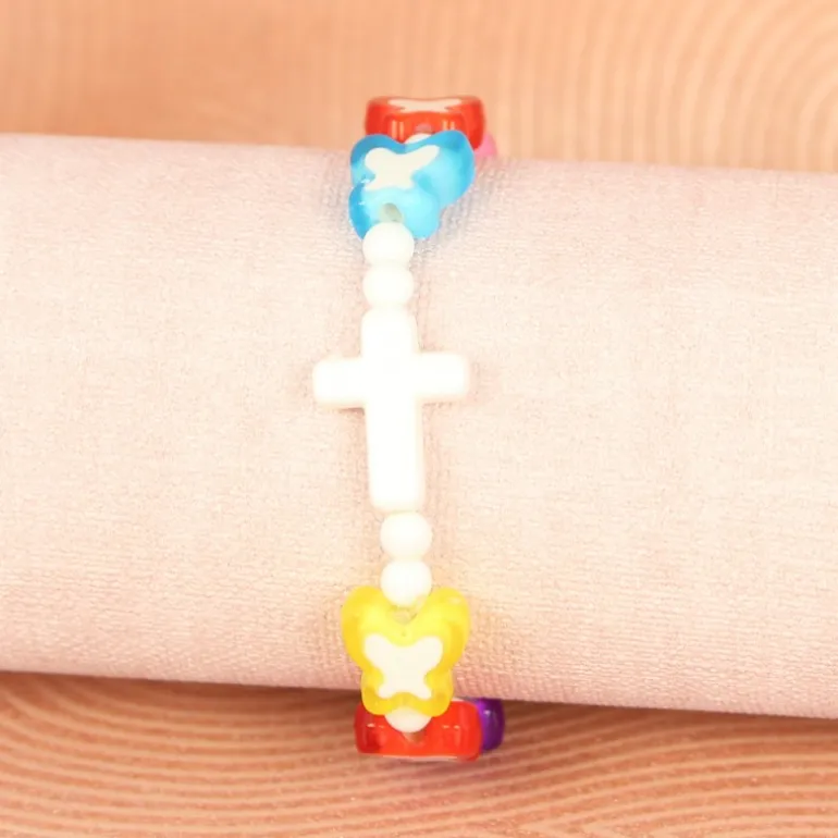 Palais du Rosaire Bracelet enfant avec perles multicolores et papillon^ Bracelet Fantaisie