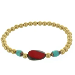 Palais du Rosaire Bracelet fantaisie, perles dorées et pierres véritables rouges^ Bracelet Fantaisie