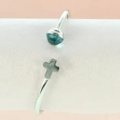 Palais du Rosaire Bracelet jonc Notre Dame de Lourdes cristal et croix en acier certifié^ Bracelet Fantaisie