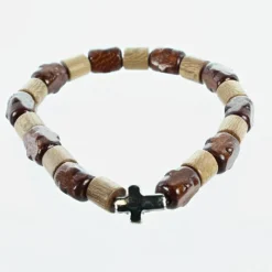 Palais du Rosaire Bracelet élastique bois et croix métal^ Bracelet Fantaisie