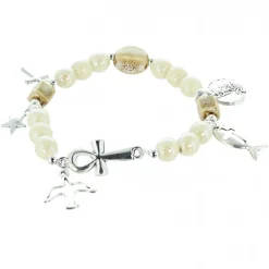 Palais du Rosaire Bracelet élastique en céramique avec médaille St Michel^ Bracelet Fantaisie