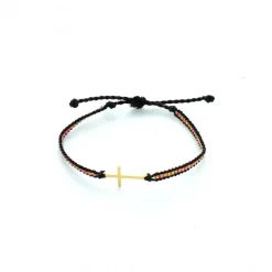 Palais du Rosaire Bracelet noir avec croix dorée^ Bracelet Fantaisie