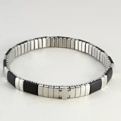 Palais du Rosaire Bracelet noir pour homme avec croix en acier^ Bracelet Fantaisie