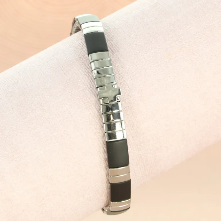 Palais du Rosaire Bracelet noir pour homme avec croix en acier^ Bracelet Fantaisie