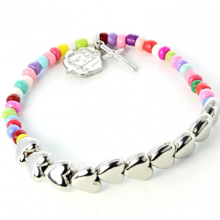 Palais du Rosaire Bracelet perles multicolores et coeurs^ Bracelet Fantaisie