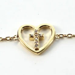 Palais du Rosaire Bracelet Plaqué Or avec Coeur et Croix strass^ Bracelet Plaqué Or