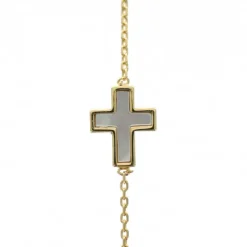 Palais du Rosaire Bracelet plaqué or avec croix religieuse en nacre^ Bracelet Plaqué Or