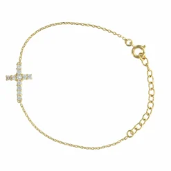 Palais du Rosaire Bracelet Plaqué Or avec une croix centrale ornée de strass^ Bracelet Plaqué Or