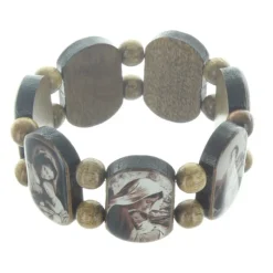 Palais du Rosaire Bracelet religieux en bois avec des images de la Vierge^ Bracelet Fantaisie