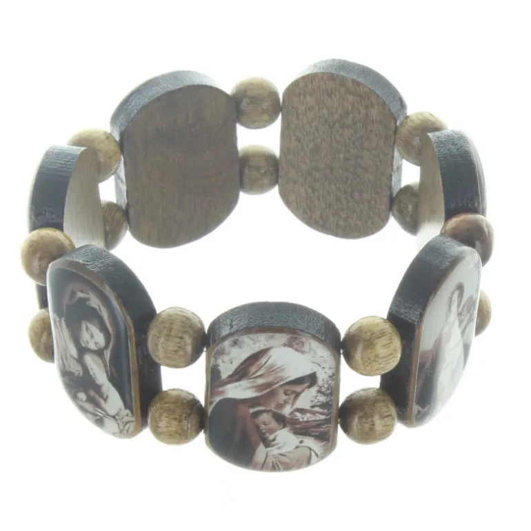 Palais du Rosaire Bracelet religieux en bois avec des images de la Vierge^ Bracelet Fantaisie
