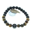 Palais du Rosaire Bracelet religieux en pierre d'agate noire et oeil de tigre^ Bracelet Fantaisie