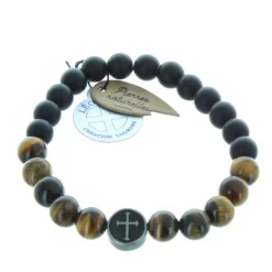 Palais du Rosaire Bracelet religieux en pierre d'agate noire et oeil de tigre^ Bracelet Fantaisie