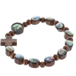 Palais du Rosaire Bracelet religieux images de Saints sur perle en bois vernies.^ Bracelet Fantaisie