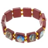 Palais du Rosaire Bracelet religieux images de Saints sur perles carrées en bois^ Bracelet Fantaisie