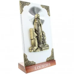 Palais du Rosaire Cadre à poser de l'Apparition de Lourdes dorée sur plaque argentée 7,5x14cm^ Cadre Religieux