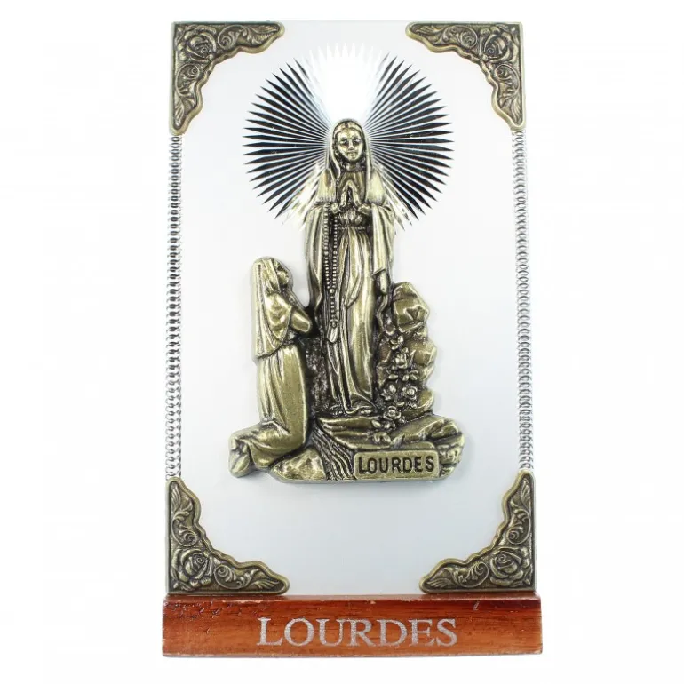 Palais du Rosaire Cadre à poser de l'Apparition de Lourdes dorée sur plaque argentée 7,5x14cm^ Cadre Religieux