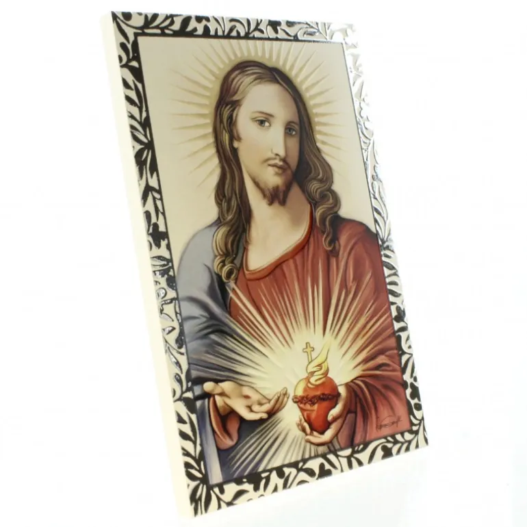 Palais du Rosaire Cadre argenté du Sacré Coeur de Jésus 9x13cm^ Cadre Religieux