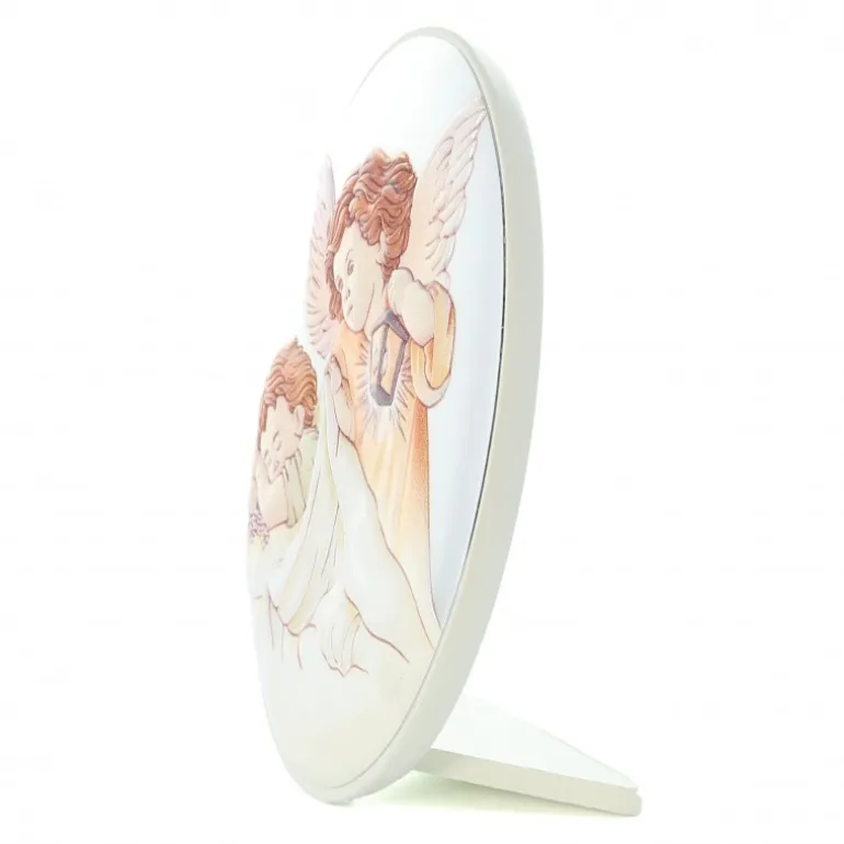 Palais du Rosaire Cadre bois blanc ovale Ange lanterne 10x13cm^ Baptême | Cadre Religieux