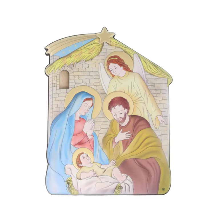 Palais du Rosaire Cadre de la Nativité avec Ange en bois et aluminium 16x21cm^ Cadre Religieux