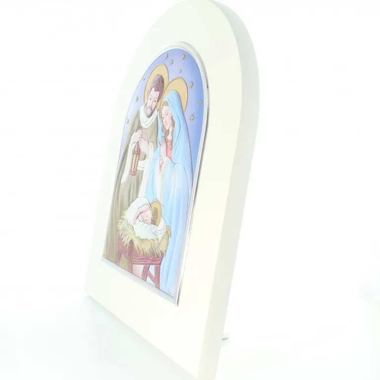 Palais du Rosaire Cadre de la Sainte Famille en bois avec ornement en métal argenté et coloré 25x30cm^ Cadre Religieux