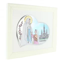 Palais du Rosaire Cadre de l'Apparition de Lourdes en bois et métal coloré 22x19cm^ Cadre Religieux