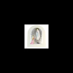 Palais du Rosaire Cadre de l'Apparition de Lourdes en bois blanc et métal argenté 17x21cm^ Cadre Religieux