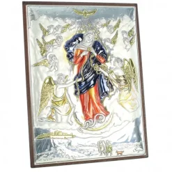 Palais du Rosaire Cadre de Marie qui Défait les Noeuds en métal argenté et bois 8x11cm^ Cadre Religieux