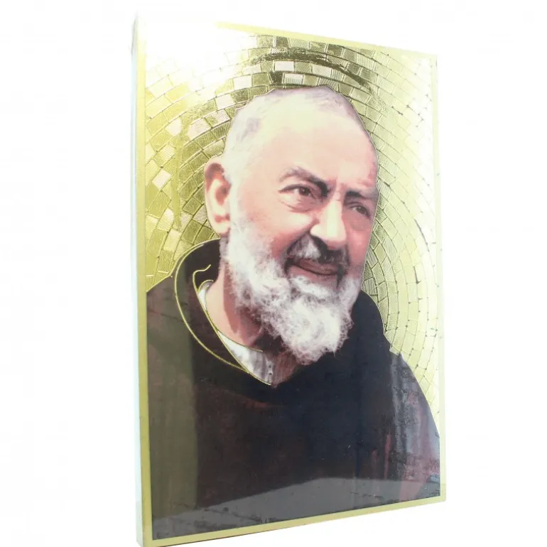Palais du Rosaire Cadre de Padre Pio en bois effet mosaïque 15x10cm^ Cadre Religieux