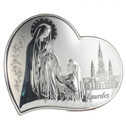 Palais du Rosaire Cadre en forme de coeur de l'Apparition de Lourdes en métal argenté 21x17cm^ Cadre Religieux