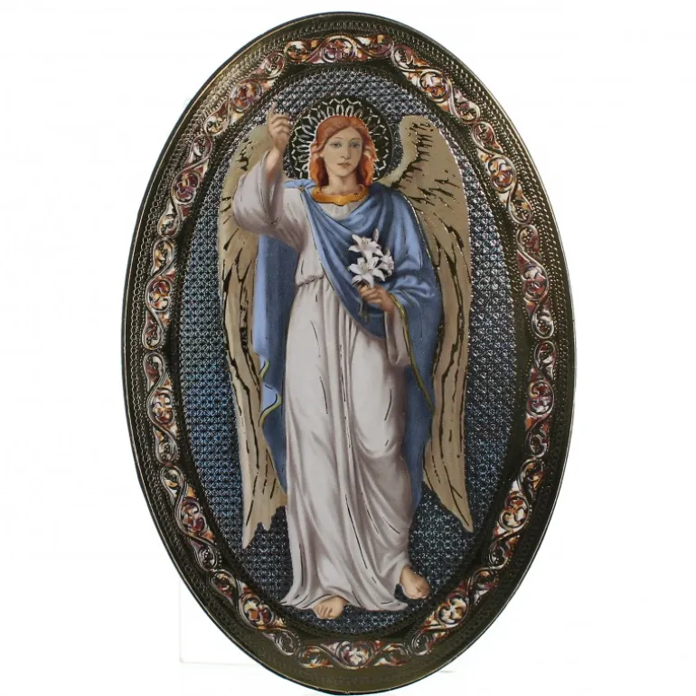 Palais du Rosaire Cadre ovale Saint Gabriel sur bois de 18x12cm^ Cadre Religieux