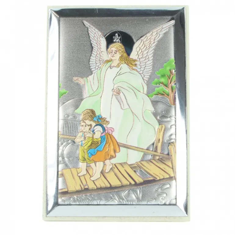 Palais du Rosaire Cadre rectangle Ange Gardien en métal coloré et bois 6x9cm^ Cadre Religieux