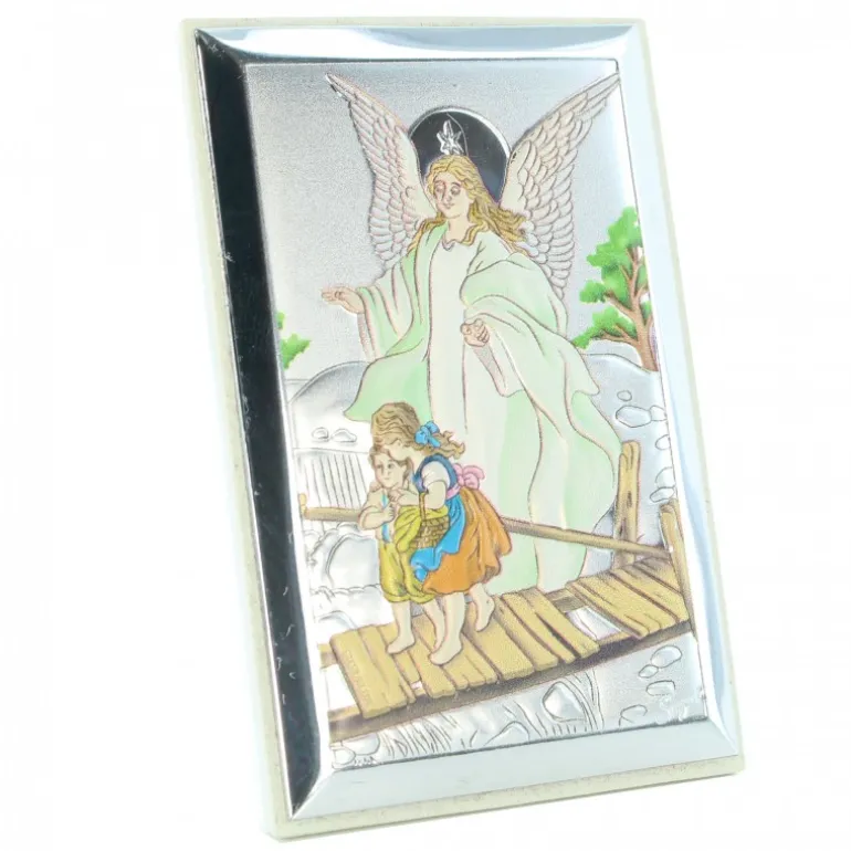 Palais du Rosaire Cadre rectangle Ange Gardien en métal coloré et bois 6x9cm^ Cadre Religieux
