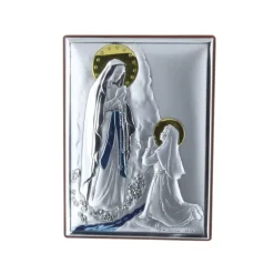 Palais du Rosaire Cadre religieux Apparition de Lourdes argentée 8 x 11 cm^ Cadre Religieux