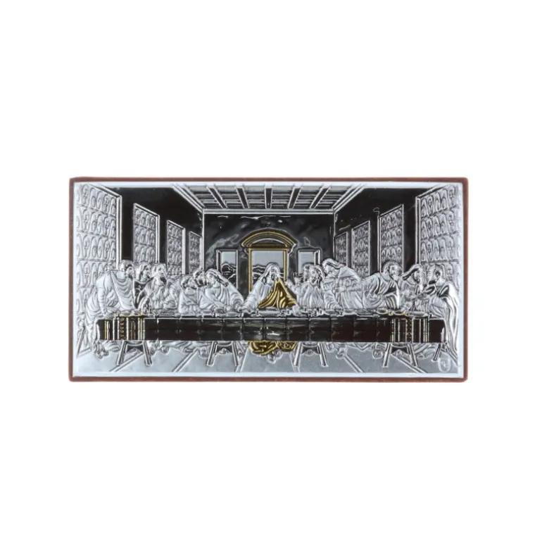 Palais du Rosaire Cadre religieux Cène argenté et doré 5 x 9 cm^ Pâques | Cadre Religieux