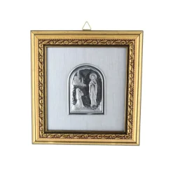 Palais du Rosaire Cadre religieux en bois doré Apparition de Lourdes argentée 12,5 x 13 cm^ Cadre Religieux