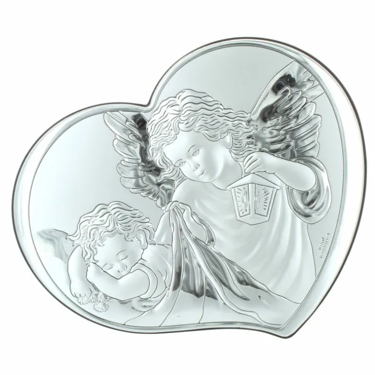 Palais du Rosaire Cadre religieux en forme de coeur avec des Anges 14,5x12cm^ Baptême | Cadre Religieux
