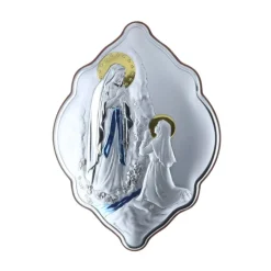 Palais du Rosaire Cadre religieux original Apparition de Lourdes argentée coloré 14 x 21 cm^ Cadre Religieux