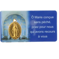 Palais du Rosaire Carte de prière avec Médaille Miraculeuse de la rue du Bac en métal doré^ Image Religieuse
