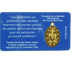 Palais du Rosaire Carte de prière avec Médaille Miraculeuse de la rue du Bac en métal doré^ Image Religieuse