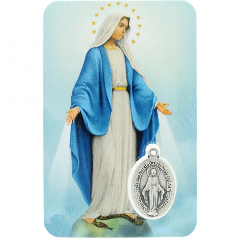 Palais du Rosaire Carte De Prière de la Vierge Miraculeuse Avec Médaille^ Image Religieuse
